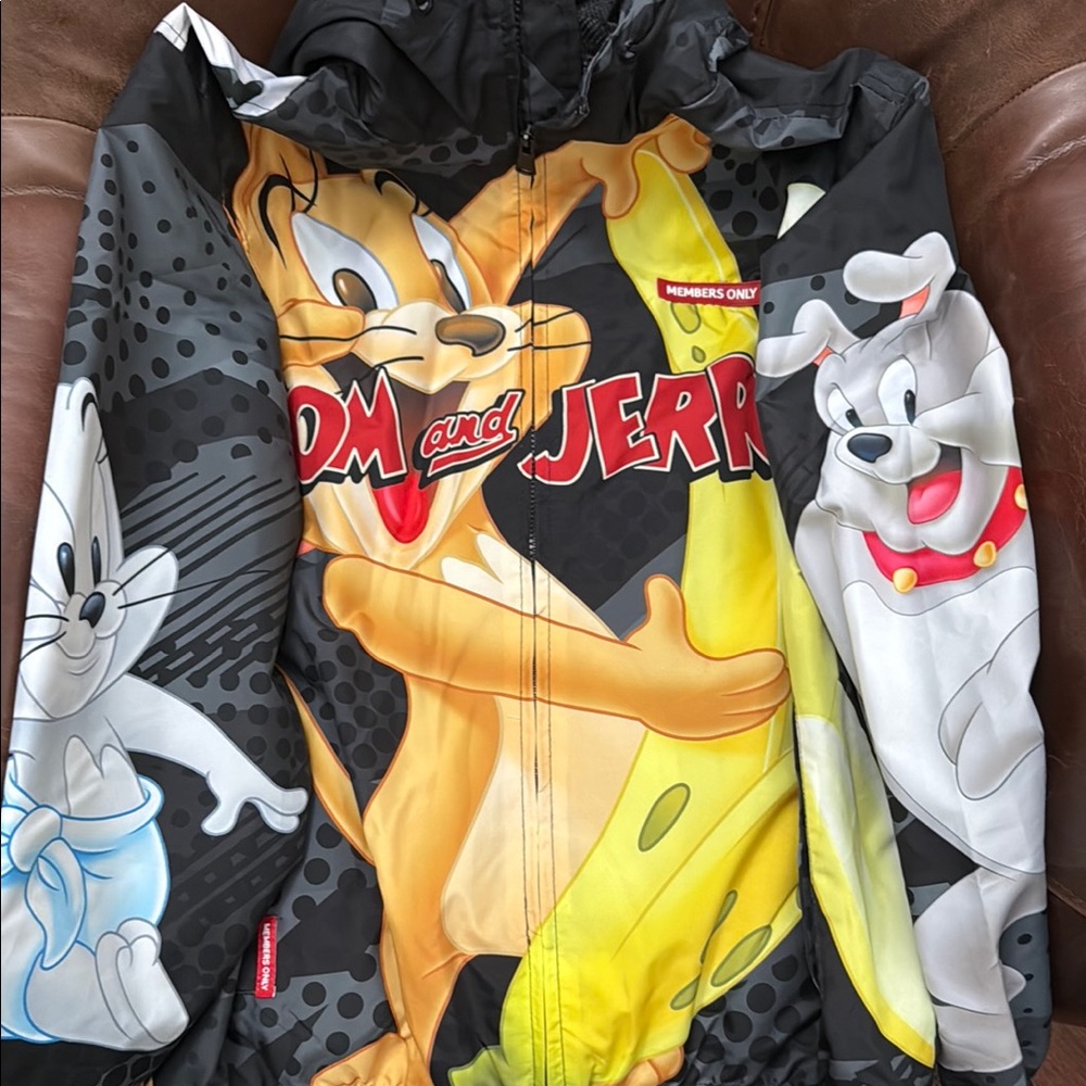 Members Only Black and Yellow Windbreaker with Cartoon Flair
